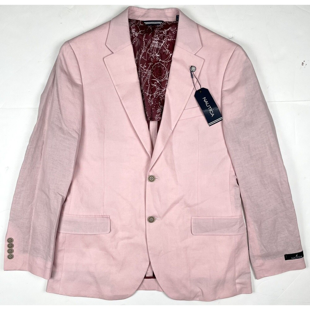 Nautica Modern Fit New Linen Blend Sport Coat Jacket Mens Blazer Pink 40R - Picture 2 of 8